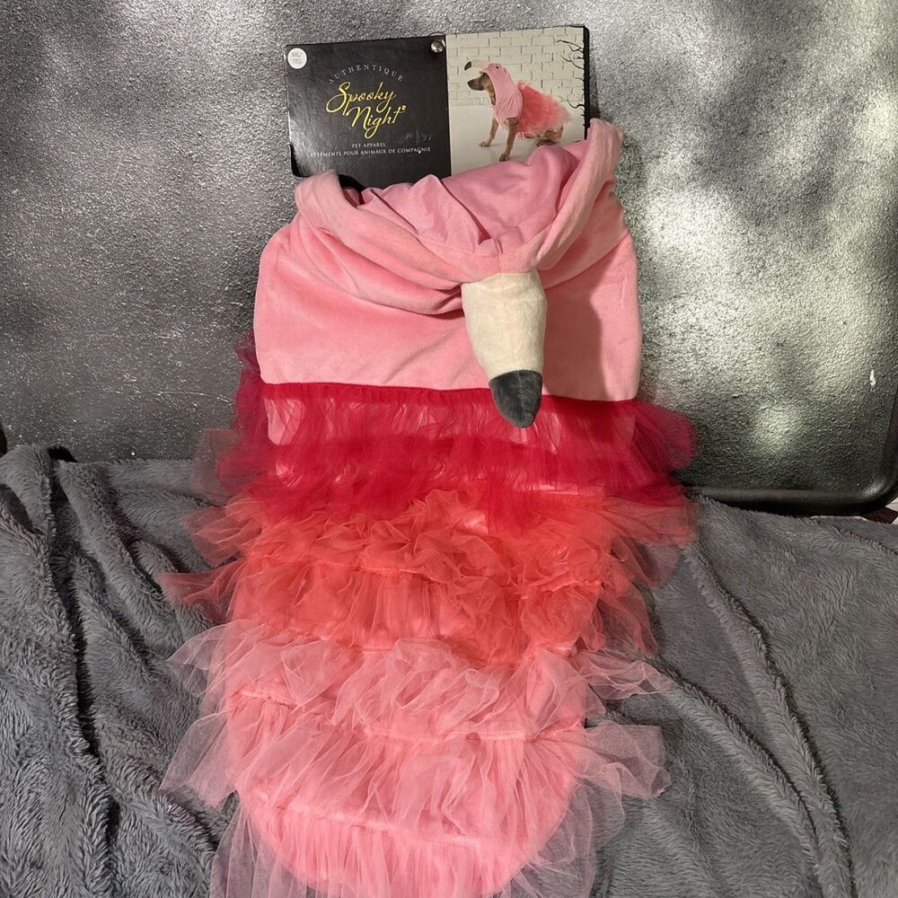 New Pink Flamingo Pet Costume Dog XXL 2X Tutu Hooded Plush Dress Halloween Bird